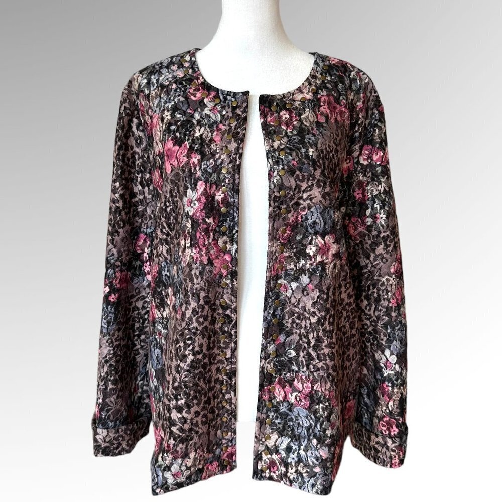Isabel Hayley Cardigan Sweater With Floral Print Pattern Sz XL